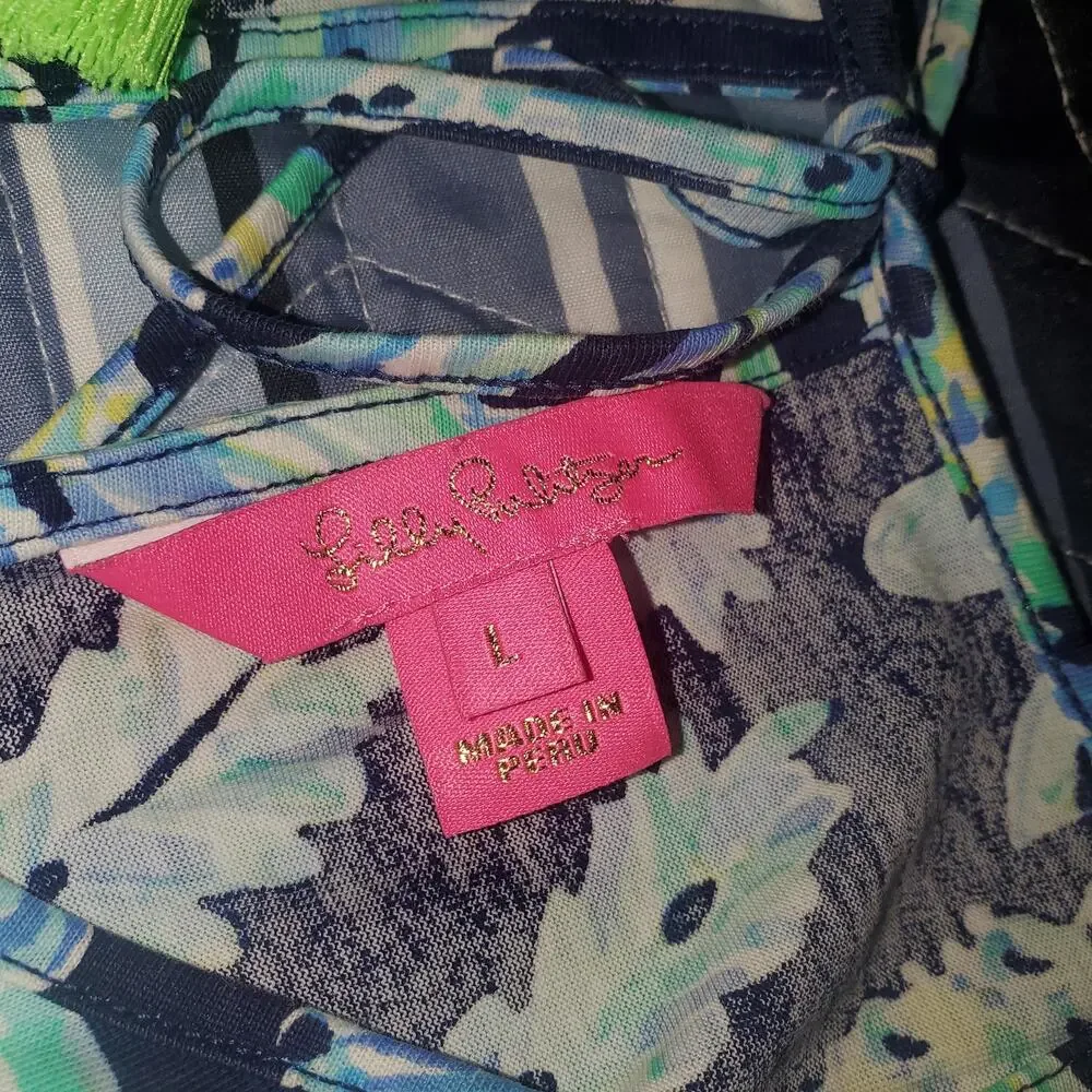 Lilly Pulitzer Margot Swing Dress Sz L High Tide Scuba Doo Pima Cotton Resort - Picture 5 of 8